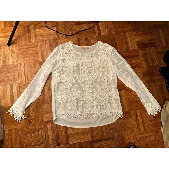 Comme USA Lace Blouse Long Sleeve Sheer Round Neck Lace White Womens Medium NWOT - Picture 6 of 7